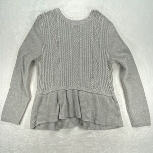 Talbots Cable Knit Peplum Sweater Cotton Blend Gray XL‎